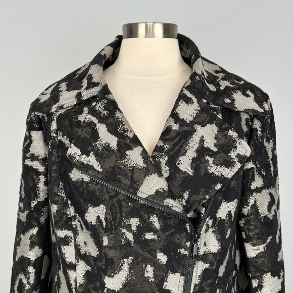 Lafayette 148 NY Womens Animal Print Moto Jacket Black Gray Wool Blend size 14 - Picture 2 of 15